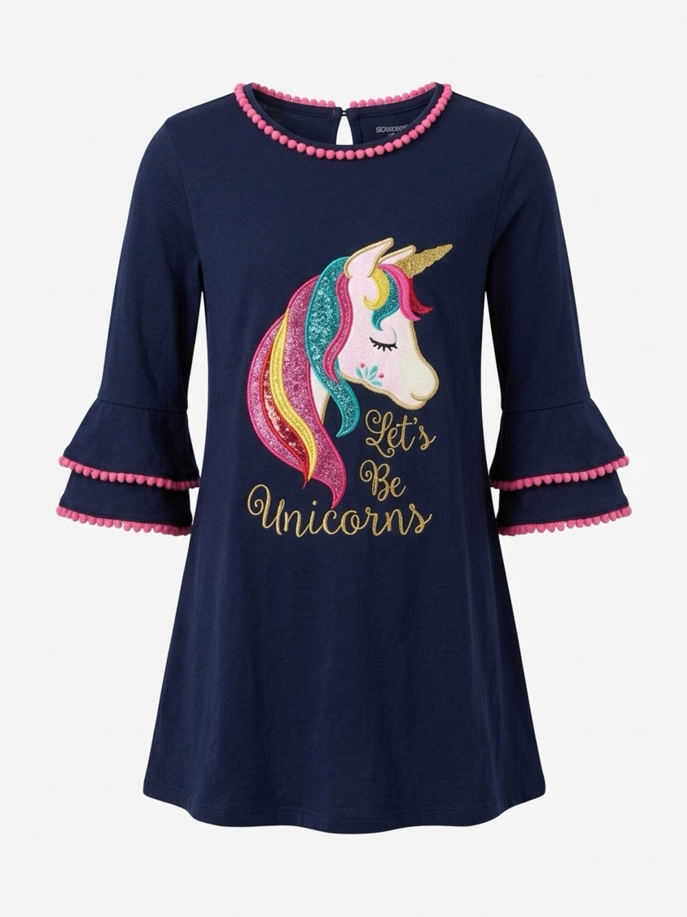 Emily Rose Navy Unicorn Tunic with Pink Trim